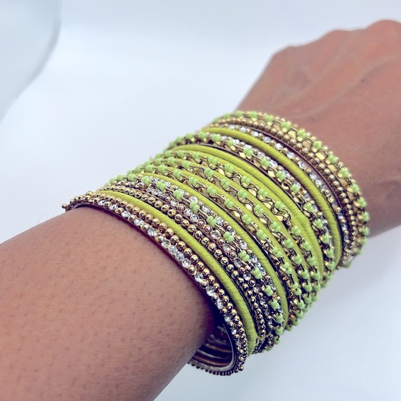 Cara NY Jewelry - Cara NY Lime Green and Gold Beaded Bracelet Bangles Set